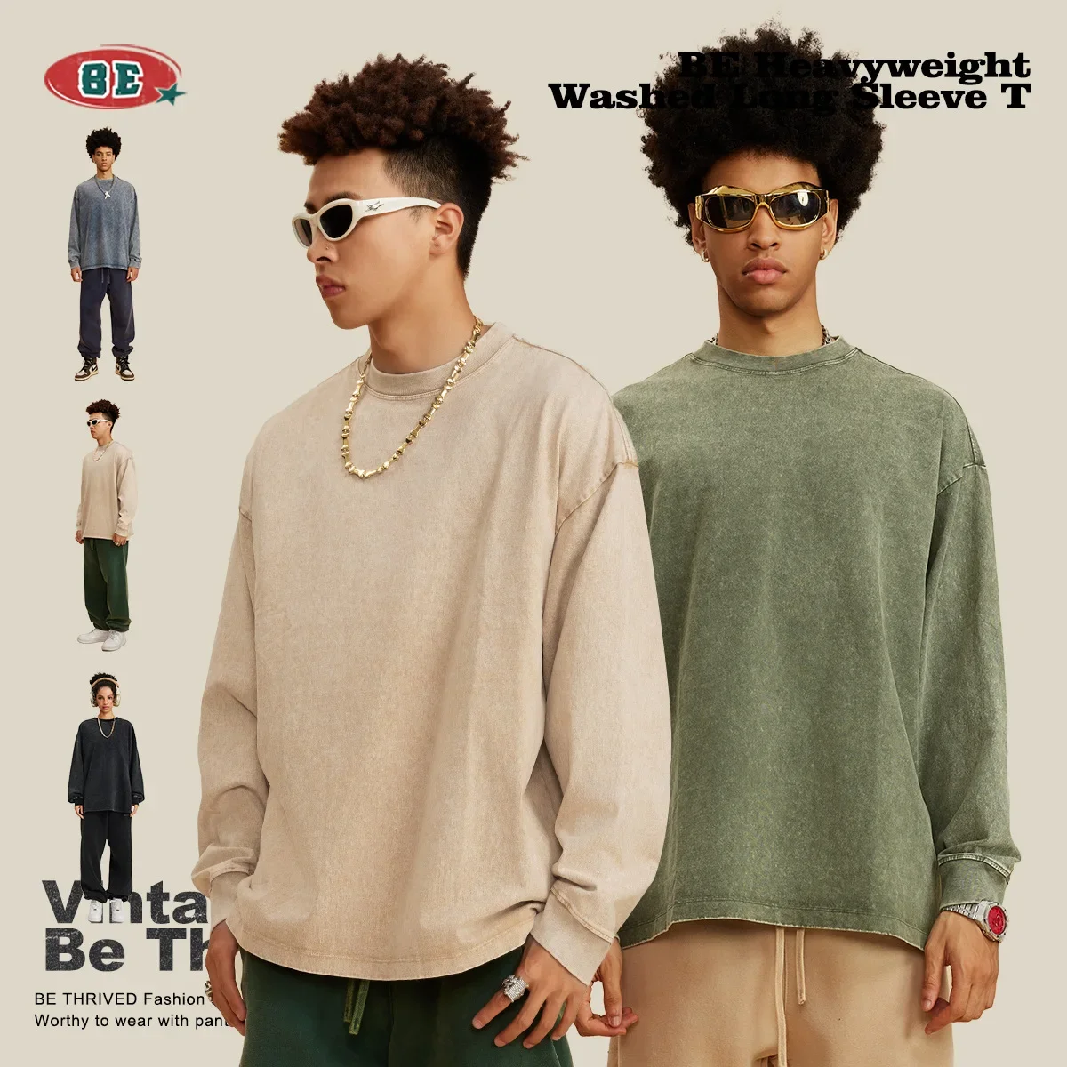 

2023 Fall/Winter Men's T-Shirt 270G Retro Washed Long Sleeve T-Shirt Long Sleeve T-Shirt Men's Fashion Brand American