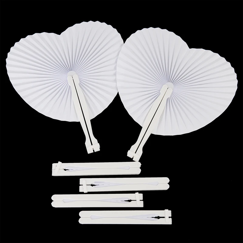 Folding Fan Hand Fan 6/12Pcs White Folding Handheld Paper Fans Round Shaped Accordion Fans with Plastic Handle for Wedding Birthday Party Supplies