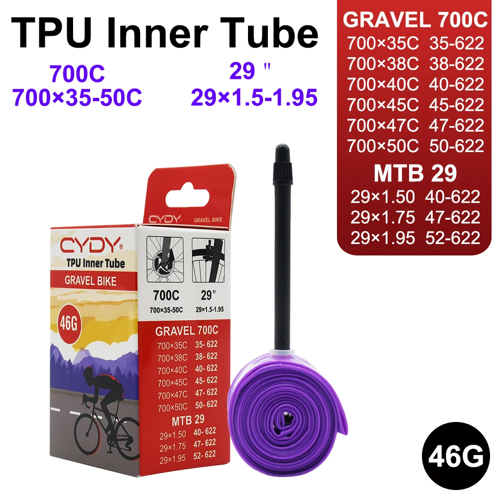 CYDY Road Bike 700C TPU Inner Tube 700x35 38 40 45 47 50C Bicycle Ultralight Tire French Valve 45/65MM MTB Bike 29x1.5 1.75 1.9