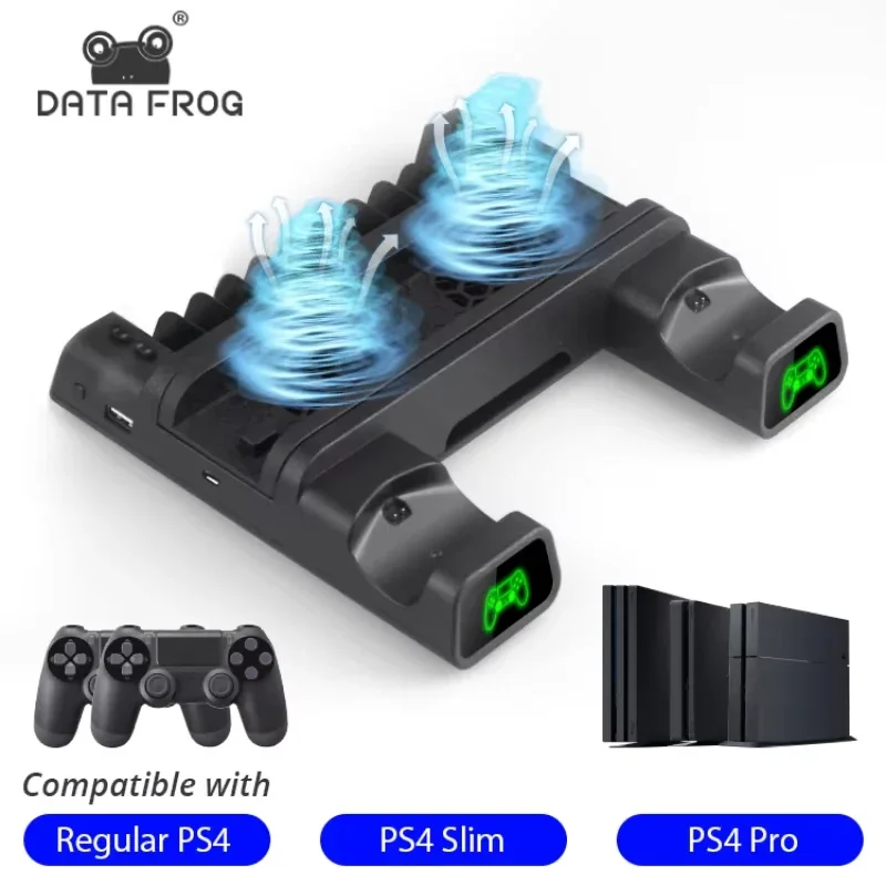 데이터 프로그 PS4/PS4 슬림/PS4 프로 수직 스탠드 (냉각 팬 및 듀얼 컨..