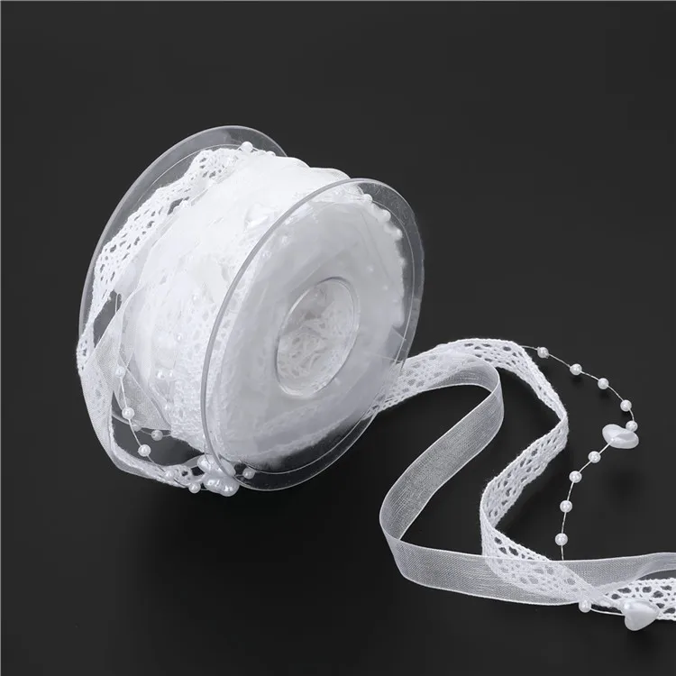 White Heart Pearl Chain Mixed Lace Yarn ribbon set 5M /20M DIY Handcrafts for hair cloth accessories Wedding healing home decor