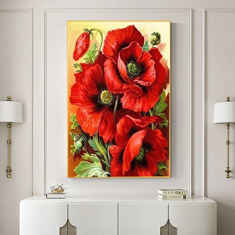 Flower Poppy Pre-Printed 11CT Cross Stitch Embroidery Patterns DMC Threads Needlework Handicraft Sewing Hobby Home Needle cross stitch kit cross stitch tools cross stitch files