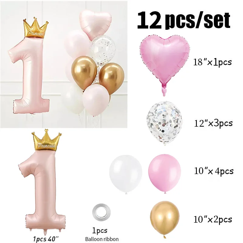 40 인치 프린스 크라운 번호 호일 풍선 1 생일 파티 장식 어린이 소년 소녀 첫 1 년 기념일 글로브 용품