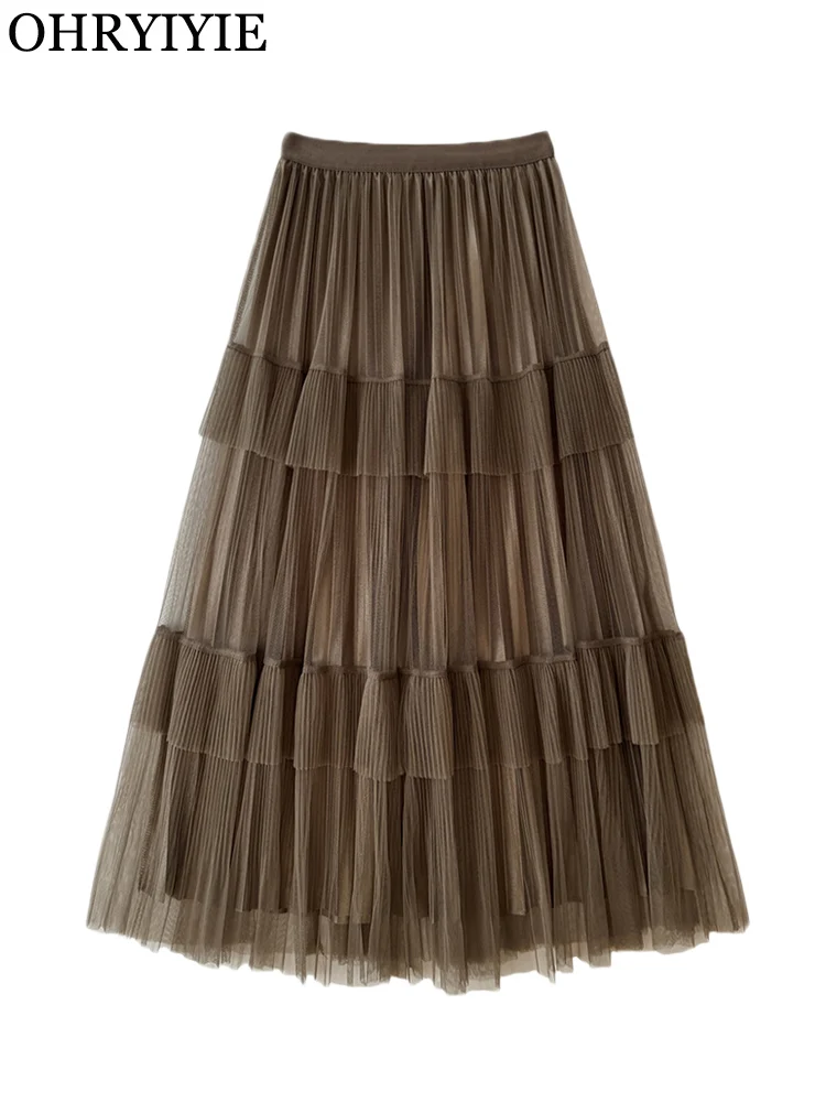 OHRYIYIE-Fashionable-Tiered-Tulle-Skirt-for-Women-Korean-Style-Long ...