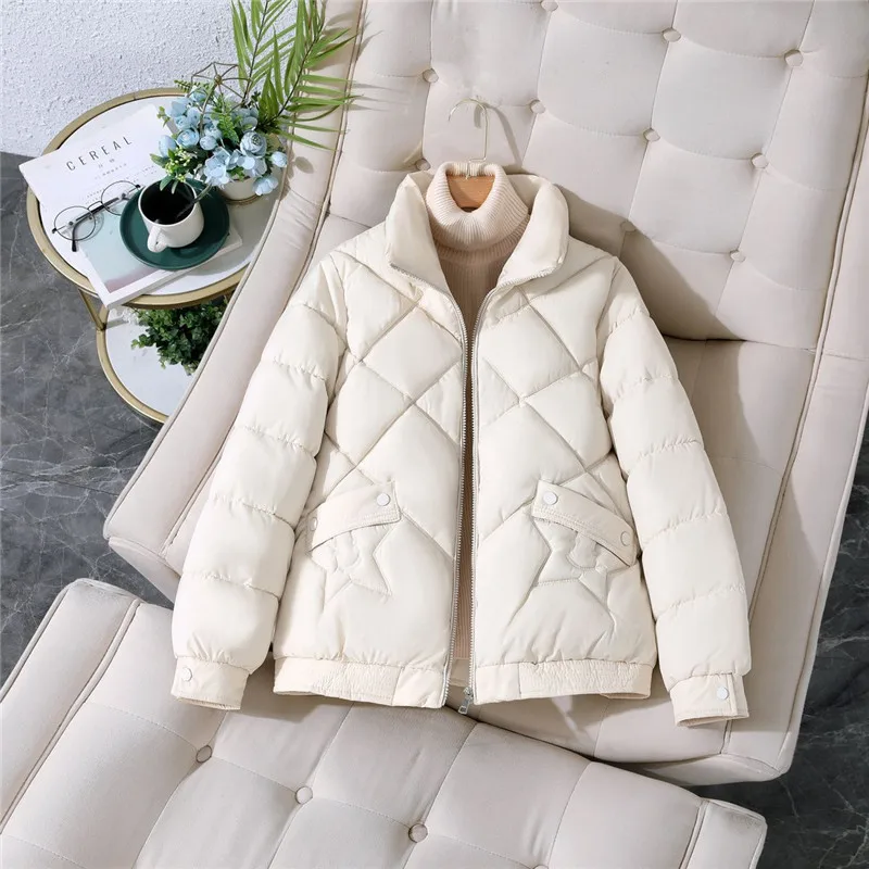 

Winter Thick Warm Parkas Women Stand Collar Down Cotton Jacket Korean Fashion Outerwear Female Padded Clothes Loose Coat G3096