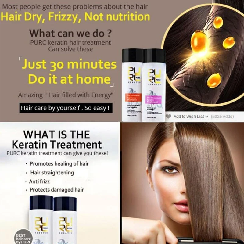 Brazilian Keratin Hair Straightening Treatment 300mL or Purifying Shampoo 100mL or Make Hair Straightening Care Set laundry