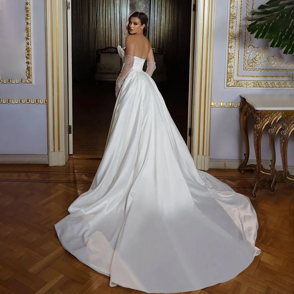 Sexy Glitzer-Perlenstickerei 2-in-1 Abnehmbares Schleppe-Hochzeitskleid 2026 Satin Ärmellos Rückenfrei Sweetheart Brautkleid Vestido De Novia – Detail 4