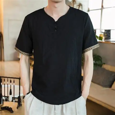 Camisetas de lino con gráficos para hombre, camisetas de gran tamaño para hombre, camisetas con cuello en V, sin logotipo, azules, básicas, de manga corta, informales, modernas y geniales
