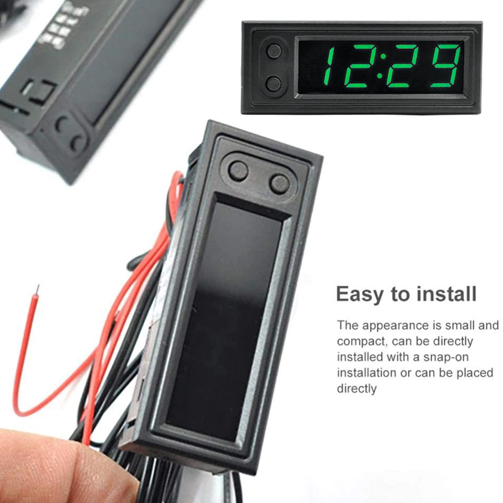 Car Clock Car Voltmeter Thermometer 12V 3 in 1 Temperature Clock LED Display Electric Voltage Meter