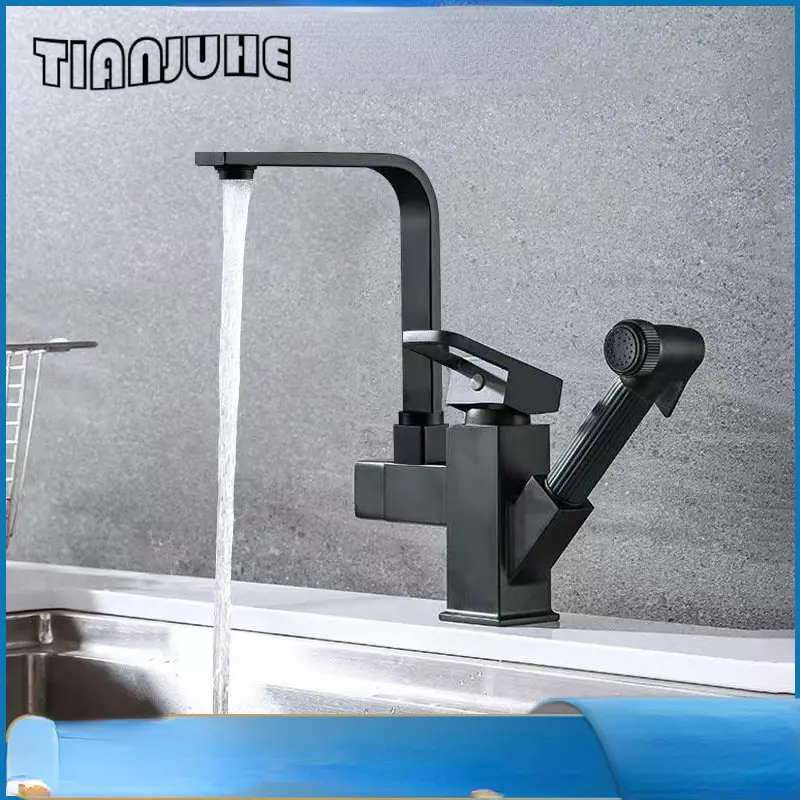 Kitchen Faucet with Pull Down Sprayer Single Handle Kitchen Sink Faucet with Water Lines Commercial Modern