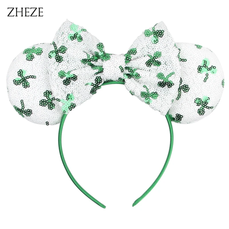 2024 St Patrick's Day Clover Mouse Ears Headband For Girls Sequins 5