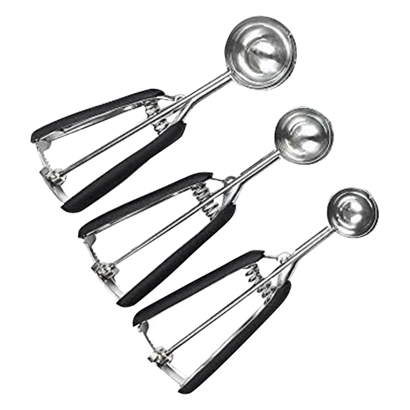 Cookie Scoop, Cookie Dough Scoop, Spring-Loaded Ice Cream Stainless Steel Comfortable Grip 21 X 4Cm Black