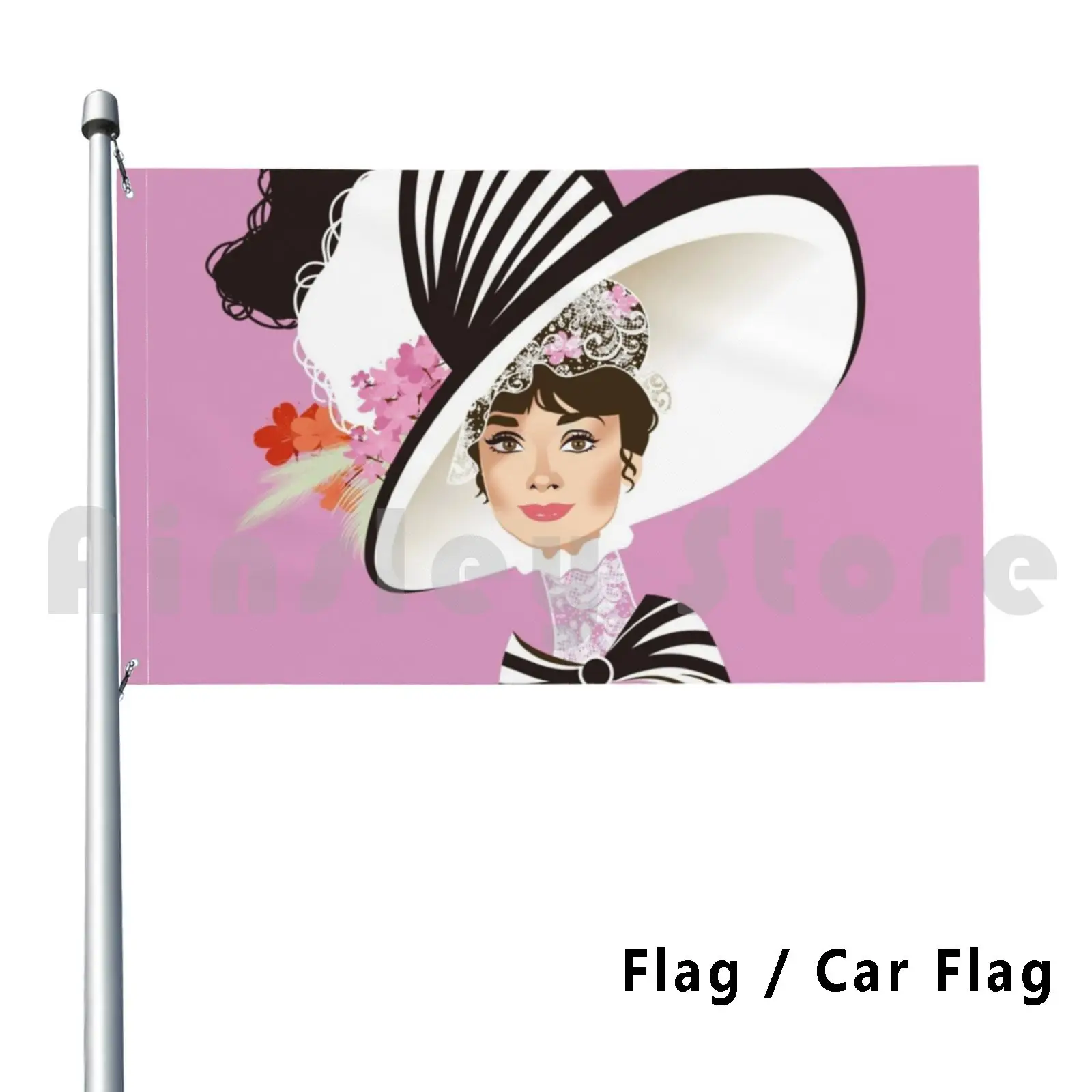 Eliza At Ascot Flag Car Flag Printing Custom Audrey Hepburn Eliza Doolittle My Fair Lady Musical Fashion Icon