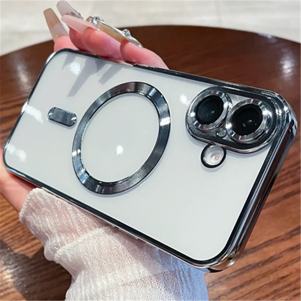 Coque de luxe transparente pour chargement sans fil Magsafe pour iPhone 16 15 14 Plus 13 12 11 Pro Max X XS Max XR, coque antichoc_voghion.com