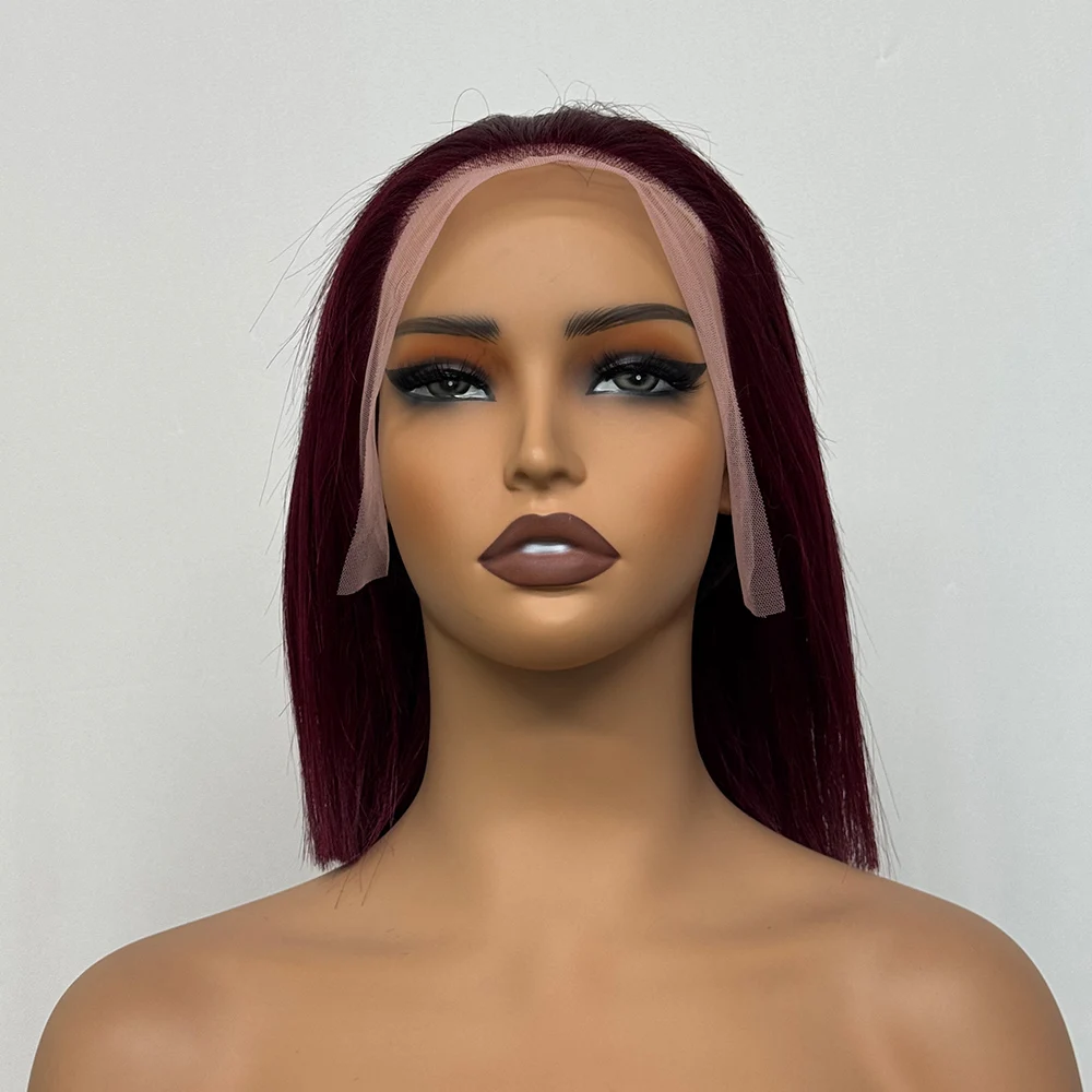 10 inches 300% Density 13x4 Lace Double Drawn Straight Bob Human Hair Wig Glueless 99J Lace Frontal Wigs for Women