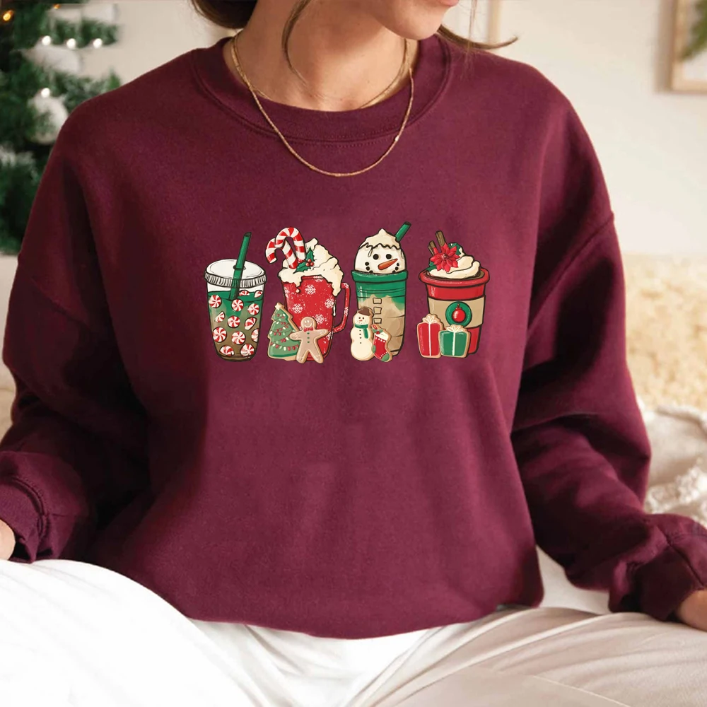 capuz roupas femininas natal boneco de neve latte café amante pullovers