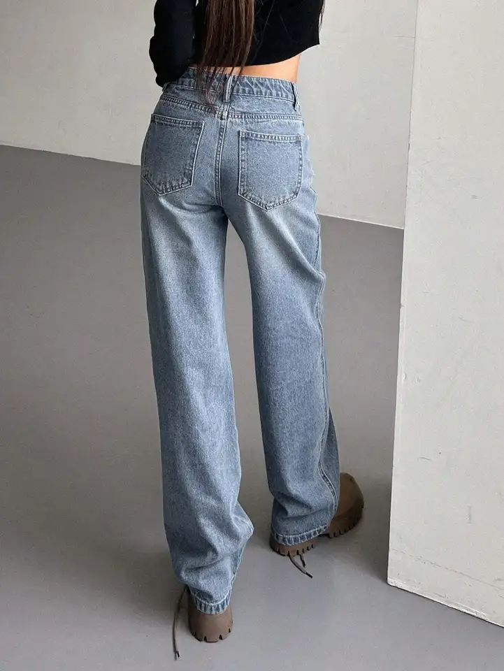 Womens High Waist Wide Leg Light Wash Jeans