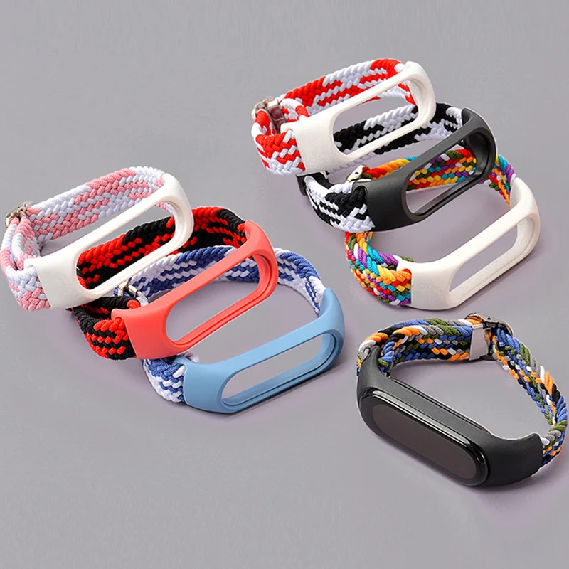 

Bracelet for Mi band 8 7 6 Strap Elastic adjustable Nylon Braided Miband4 miband 5 correa Wristband for xiaomi Mi band 4 3 5 6 7