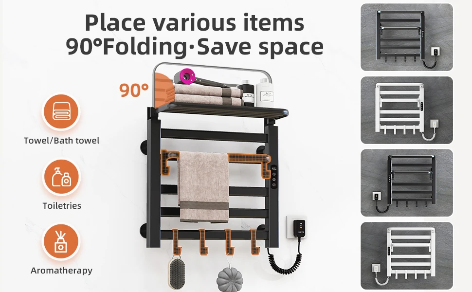 Description Picture 4 of itemSIOYIE Towel Warmer Bathroom Wall Mounted Heated Towel Rack with storage rack,  Electric Towel Drying with Timer R630