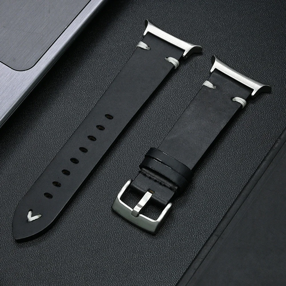 Luxury Genuine Leather Breathable Watch Strap with Curved End Bracelet