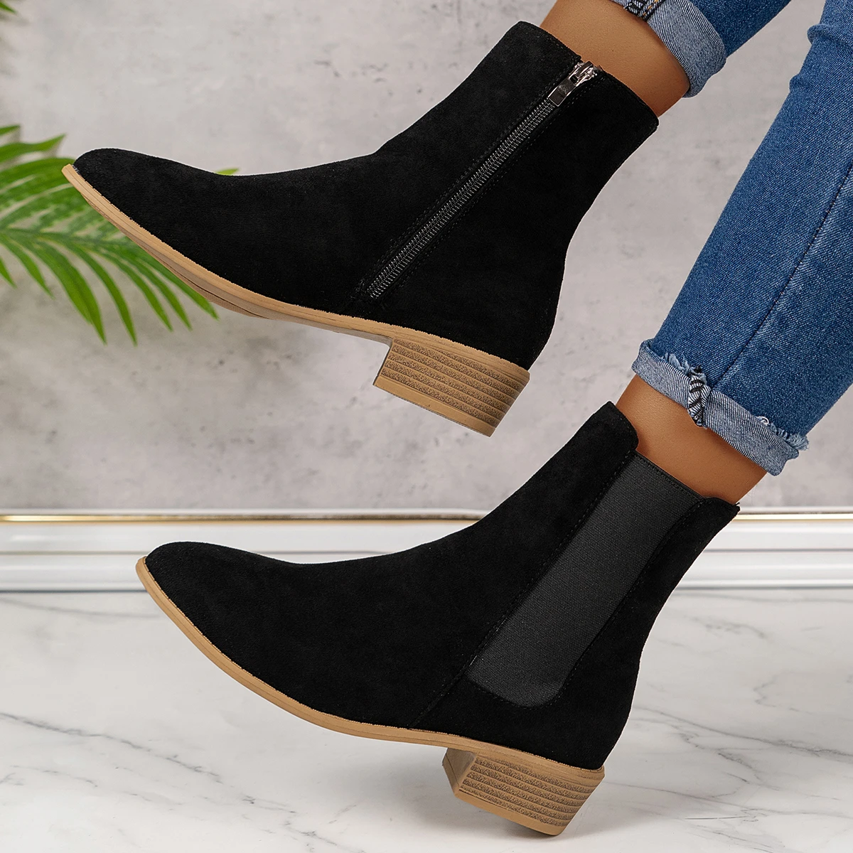 

Women's Boots Cowherd Round Head Wedge Heel Ankle Boots Simple and Comfortable cowboy boot for Women 2023 Winter Classic Chelsea