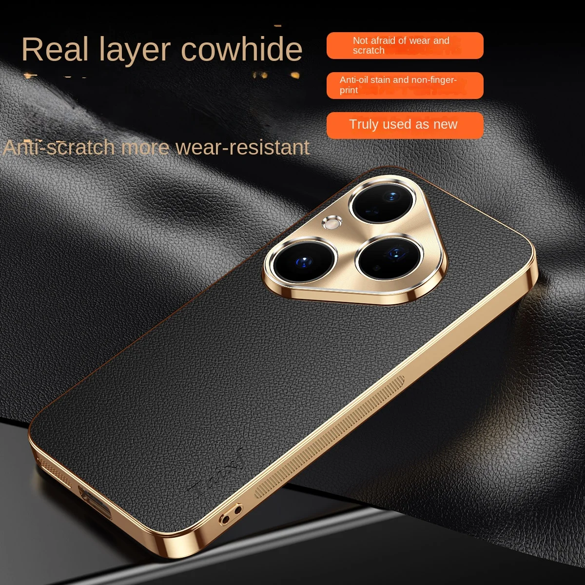 Luxury Vegan Leather Phone Case with Electroplated Edge and Shockproof Back Cover