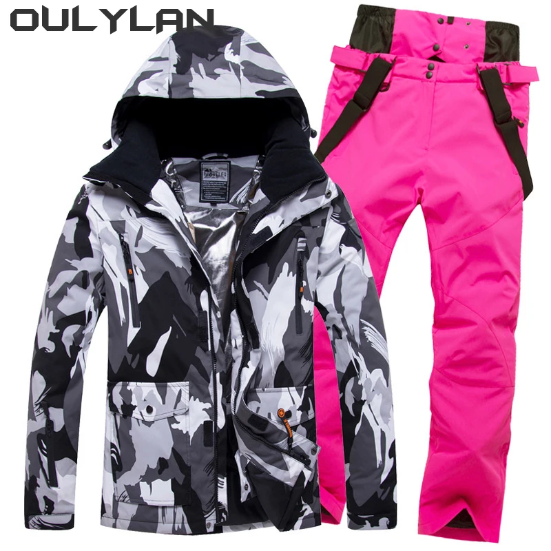 

Oulylan Ski Suit Men Winter Snowsuit Warm Windproof Waterproof Outdoor Sports Ski Jackets and Pants Set Skiing Snowboarding Suit