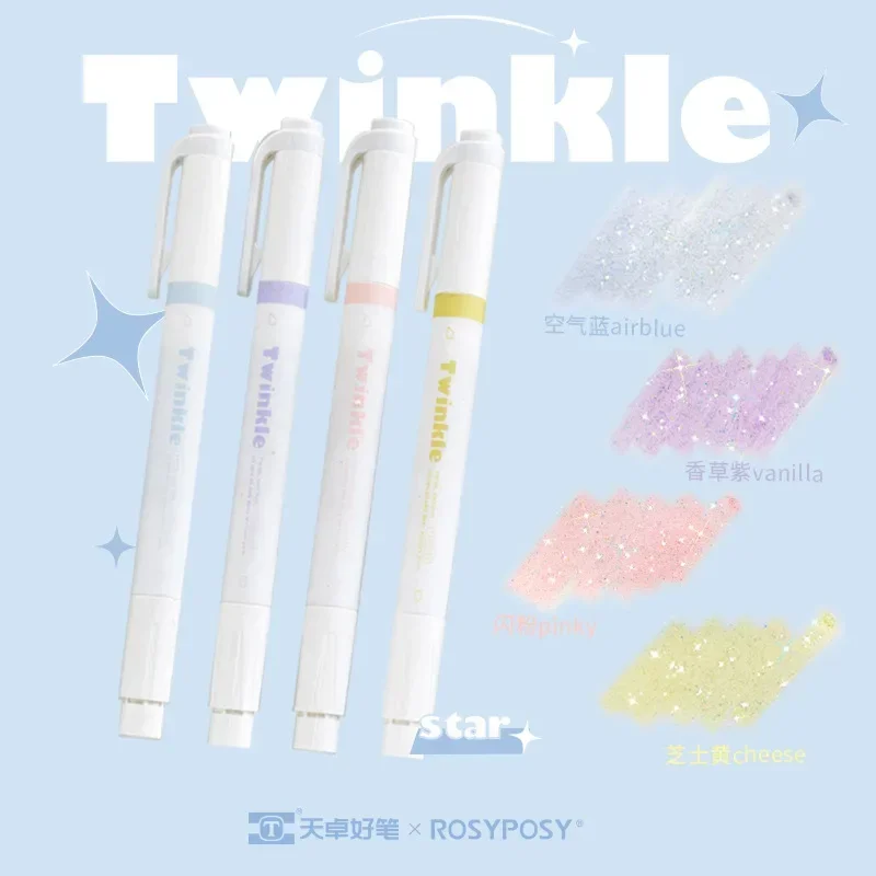 4pc/set Shiny Highlighter Marker Pen Ins Simplicity Fashion Highlighter Pen for DIY Decorative Scrapbook Journal Cute Stationery