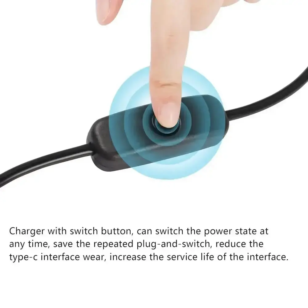 USB-C to Type-C Power Switch Cable with Fast Charging and Data Transfer