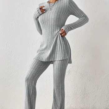 Women's Autumn/winter 2023 New Solid Color Casual Slims Home Outer Wear Suit Factory Direct Sales Cross-border Dress Set 1