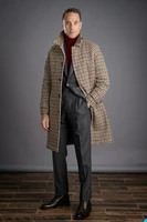 Men Coat Long Overcoat Men Suits Button Shawl Lapel Formal Work Wear Winter Warm Plaid Stripe  Plus Size Custom Made Tailored 1
