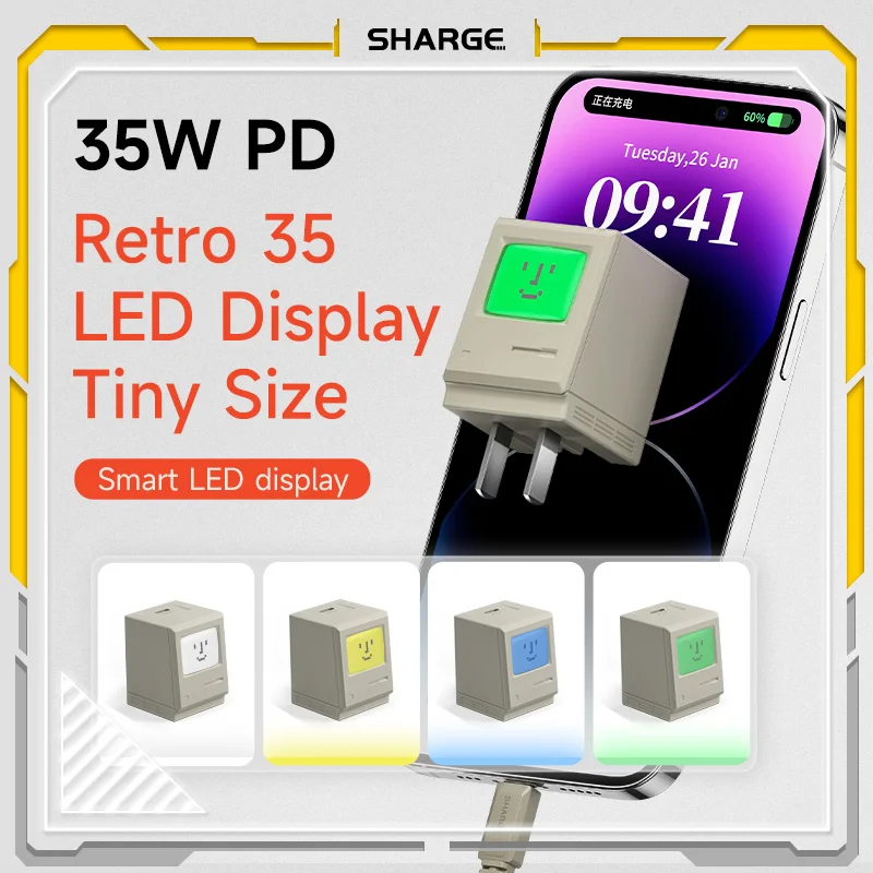 

SHARGE USB C 35W GaN Wall Charger Multiport Quick Charging Station PPS PD 3.0 for iPhone Dell XPS Pixel and More