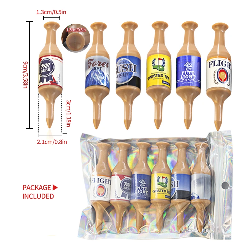 Plastic 90mm Golf Balls Holder 6 Pcs/Set Golf Tees Beer Bottle Shaped Step Down Tee Set Golf Accessories Training Aids Drop Ship