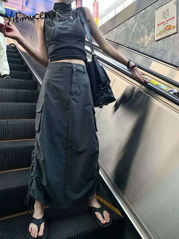 Yitimuceng Cargo Skirts for Women 2023 New Fashion Streetwear Split