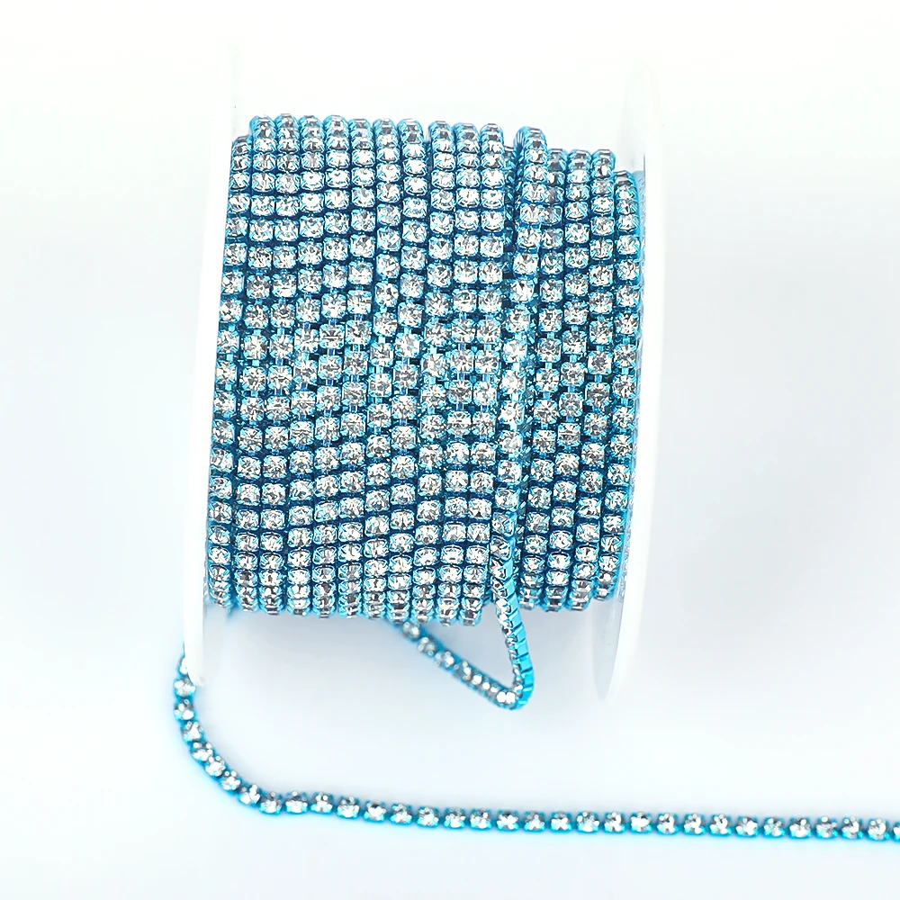 Vc kristall ss6 silber/gold/rot/blau/amethyst basis klar kristall dichte strass kette bekleidung nähen glas strass becher kette – Detail 8
