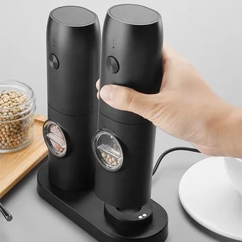 Electric Automatic Salt And Pepper Grinder Set Rechargeable With USB Gravity Spice Mill Adjustable Spices Grinder With LED Light 1