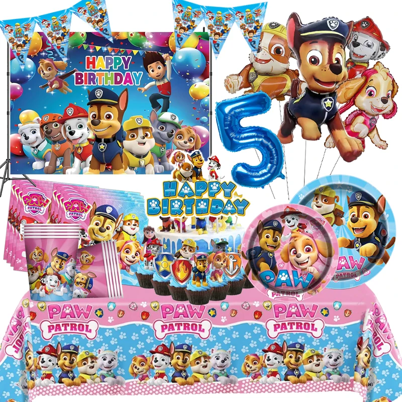 

PAW Patrol Birthday Party Decorations Latex Aluminum Foil Balloons Disposable Tableware Kids Event Supplies Chase Marshall Skye