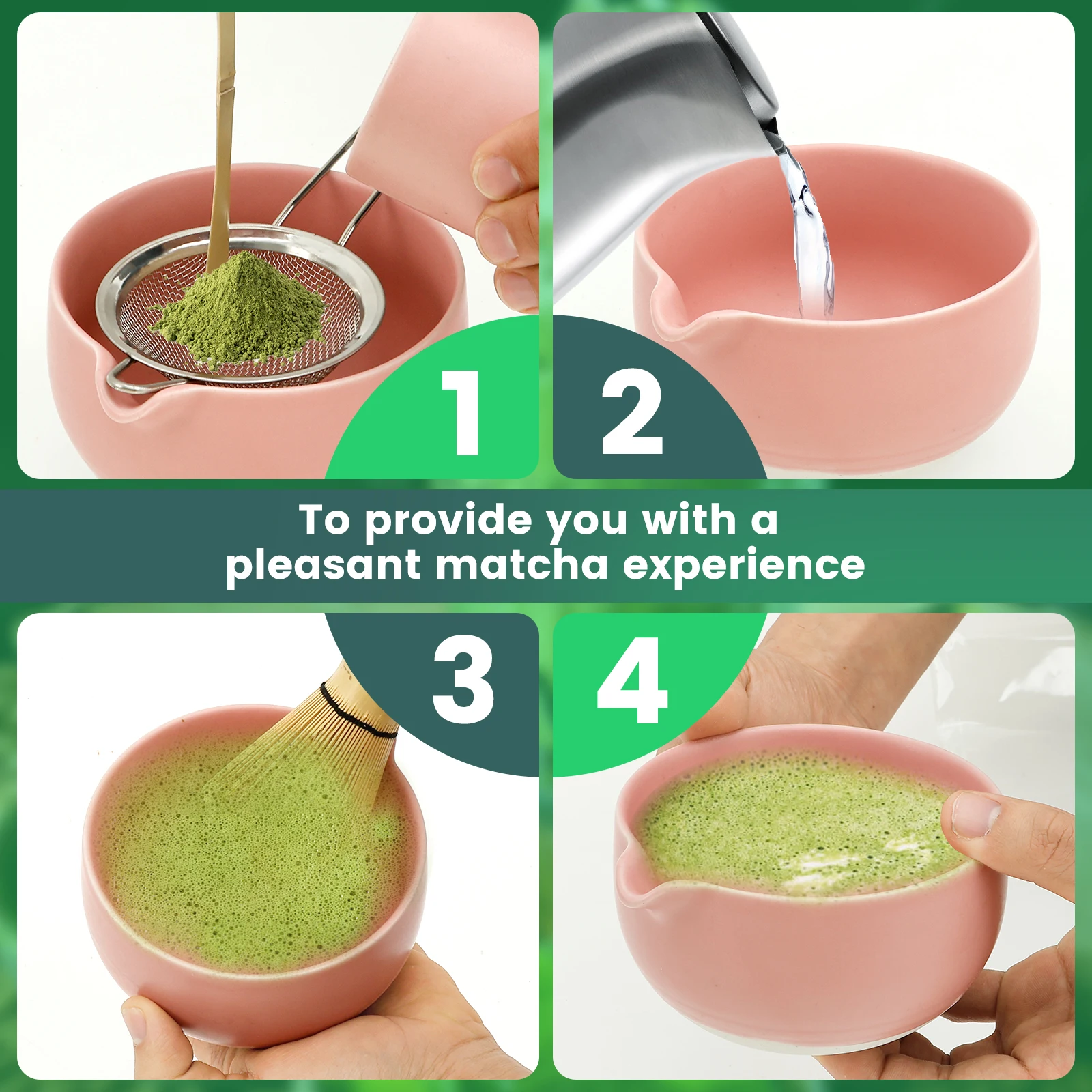 Matcha, set di scope matcha, con frusta matcha, porta scopa, ciotola matcha, ciotola in ceramica, 2 cucchiaini, accessori giapponesi per la cerimonia matcha, set perfetto per la preparazione, bianco