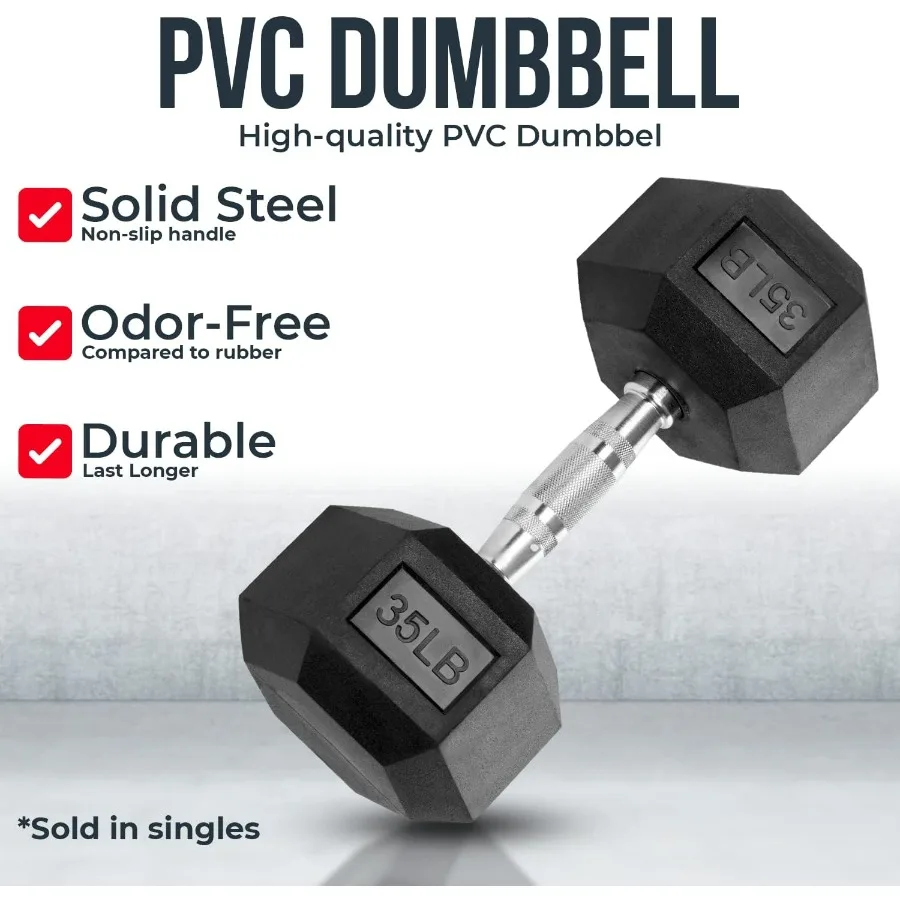 20Lb - Hex Dumbbells - PVC Coated Weights, Chrome-Plated Knurled Handles, Fixed Hexagon Dumbbell - Workout, Exercise, Body Build