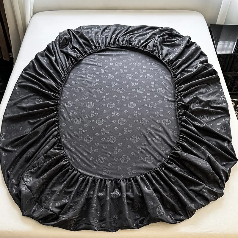 3Pcs Skin-friendly Brushed Embossing Rose Fitted Sheet Mattress Cover Natural With Elastic Band Bed Sheet With 2 Pillowcases 5