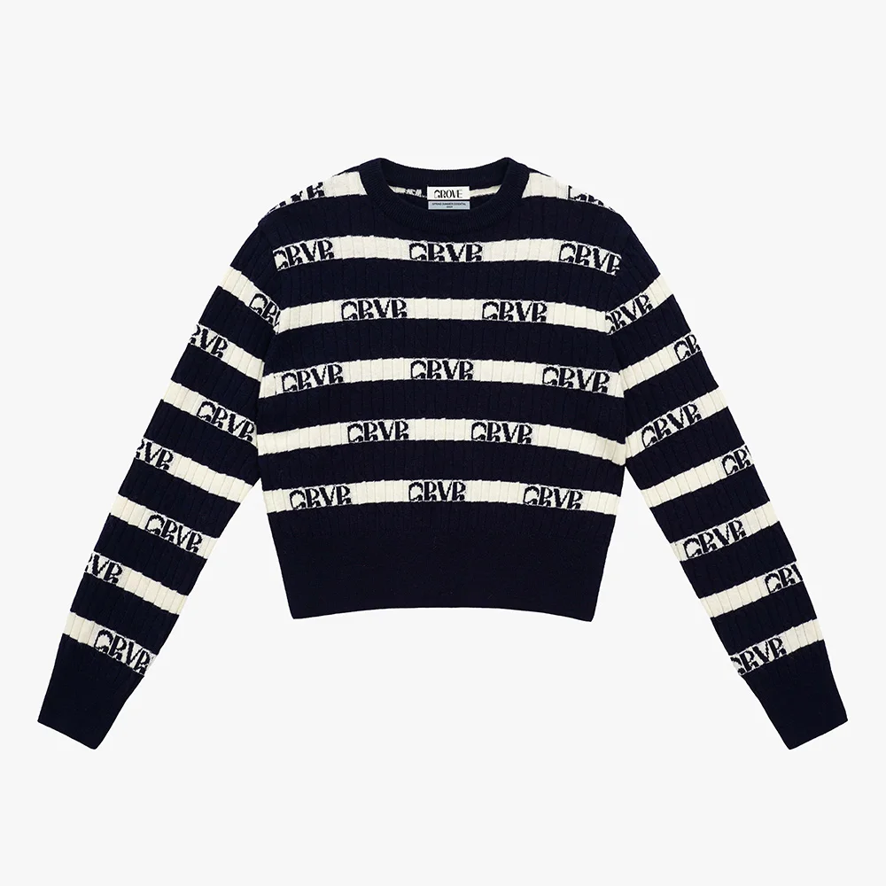 

Golf 2023 New Autumn Winter Stripe Contrast Fried Dough Twists Round Neck Knit Top Sweater