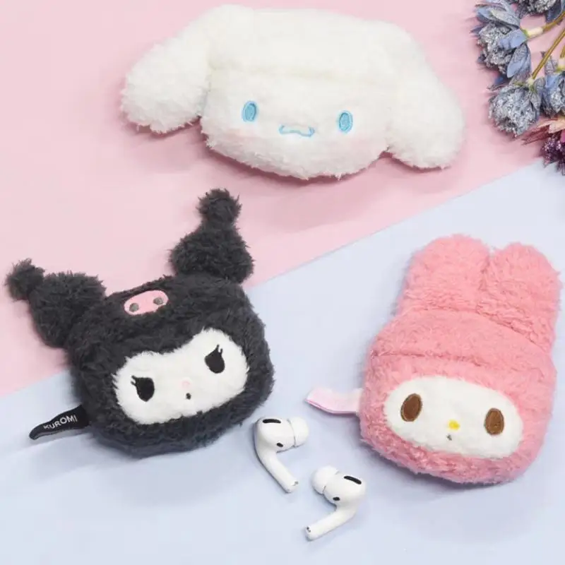 

Kawaii Sanrio Anime Hobby My Melody Kuromi Cinnamoroll Creative Head Coin Purse Plush Headphone Storage Bag