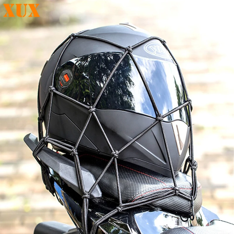 

Motorcycle Helmet Luggage Net Hold Down Fuel Tank Network Storage Mesh 40x40cm Universal Bungee Stretch Moto Cargo Organiser Net