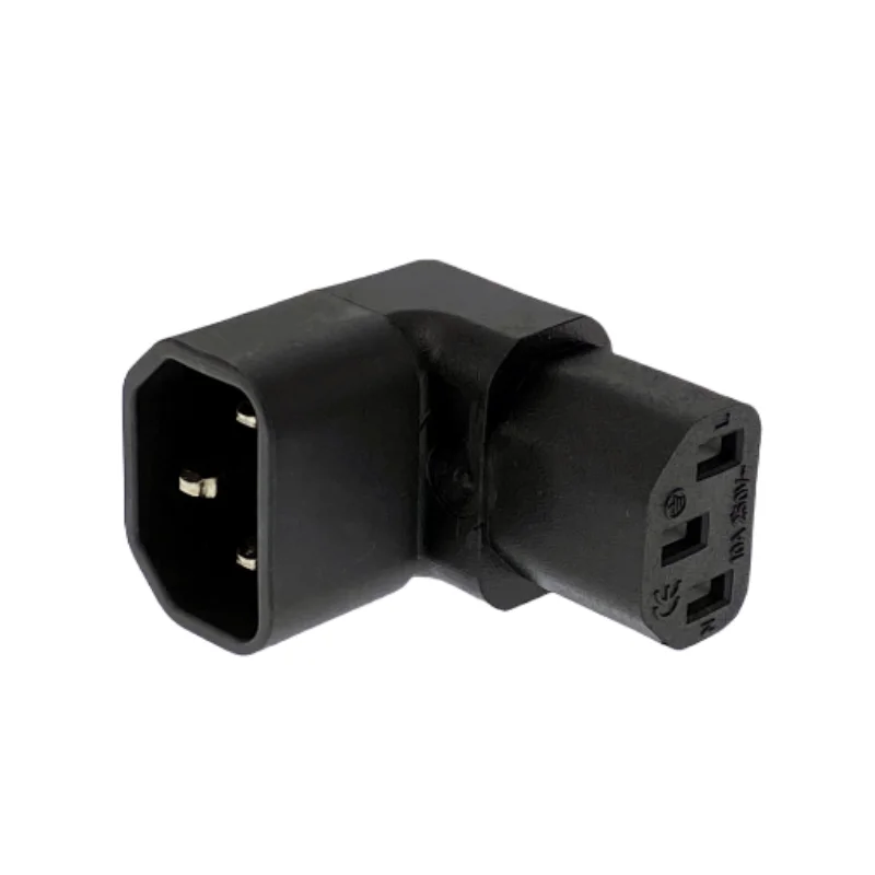 Right-Angle IEC C14 to C13 Power Extension Adapter, 250V 10A, 3-Pin Connector for Efficient Space Management