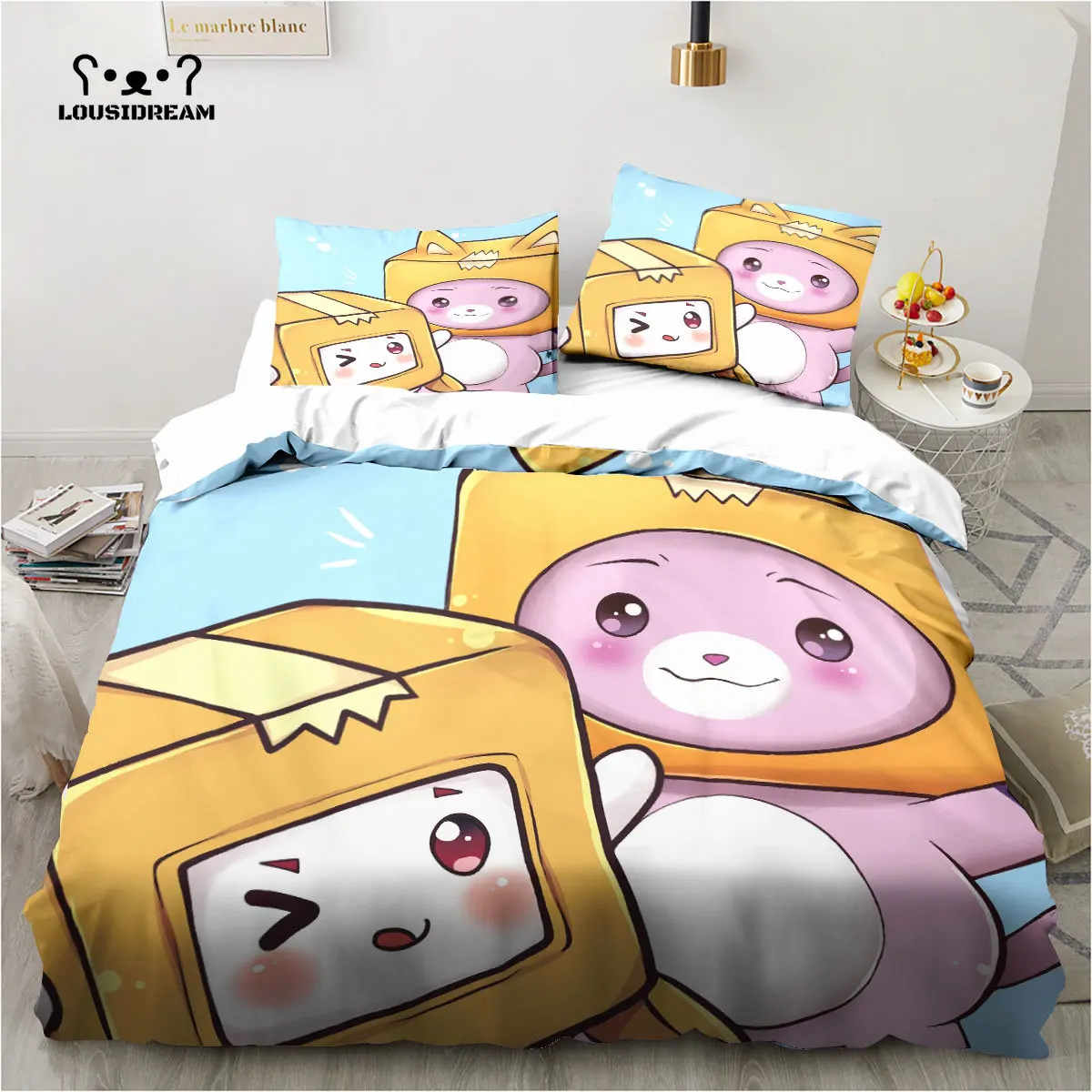 Lankybox Cartoon Cute Kawaii Christmas Gift King Twin Double Child Bedding Set Copripiumino In Microfibra O Poliestere