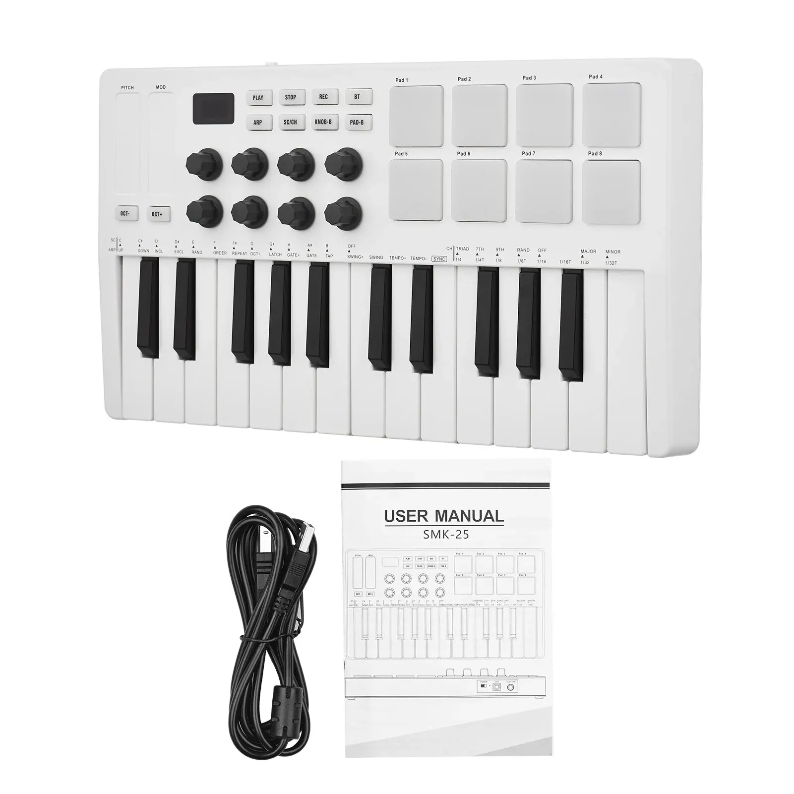 25-Key MIDI Control Keyboard Mini USB MIDI Controller 25 Velocity Sensitive Keys 8 RGB Backlit Pads 8 Knobs
