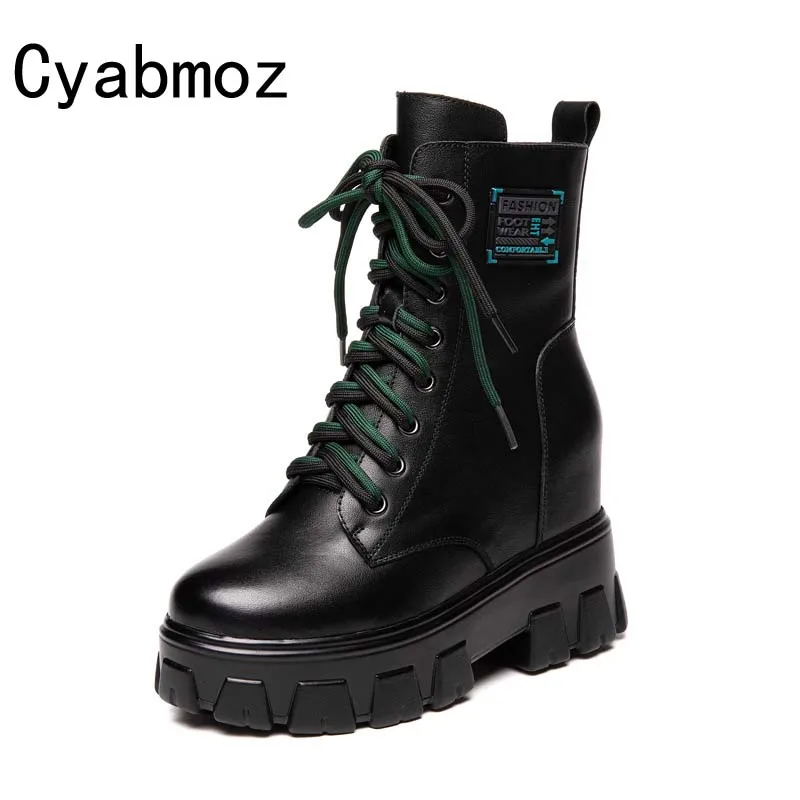 

women height increasing boots sneakers 8 cm heels wedges booties genuine leather ladies ankle boot elevator female platform shoe