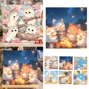 Kit di Pittura a Olio Digitale per Gattini, Set Fai-da-Te per Colorare Adorabili Animali Cartoon, Artigianato per Bambini, Dipinto a Olio Semplice Decorativo da Appendere