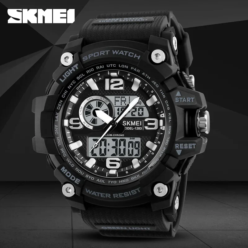 SKMEI 1283 Digital Quartz Watch for Men Waterproof Sport Electronic Countdown Man Wristwatches Military Alarm Clock Reloj Hombre