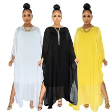

2022 Spring New Loose Chiffon Tulle Women Dress Two Piece Set Solid Color Ladies Robe Muslim Dress Set Boubou Africain Femme